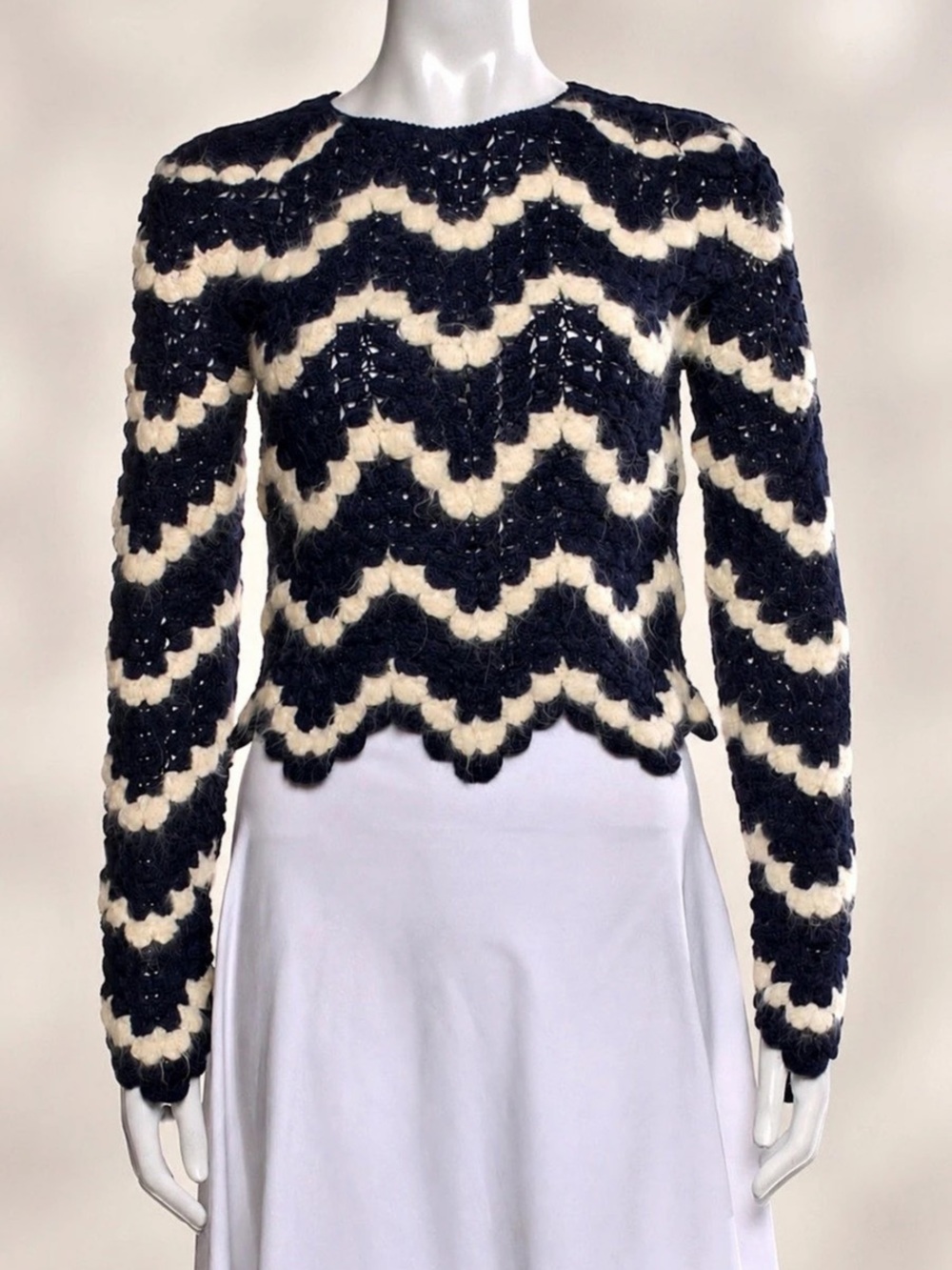 ESCVDO Safi Baby Alpaca Chevron Crochet Sweater NWT Small Luxury Peruvian Knit